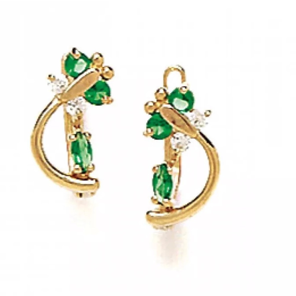 14k Yellow Solid Gold 🦋 Emerald CZ Earrings